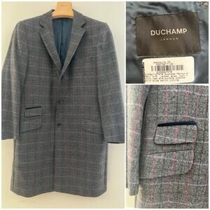 NWOT Duchamp London Lambswool Plaid Overcoat Satin Lining Size 40 JL